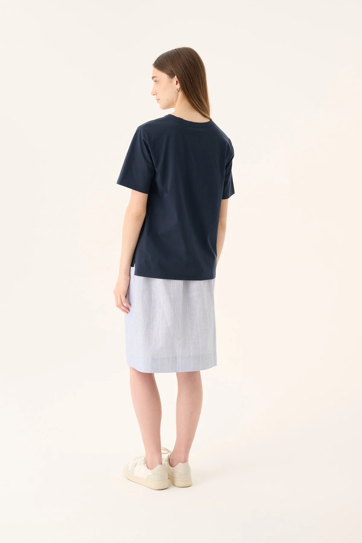 Poruka light linen stripe skirt - Blue dual stripe