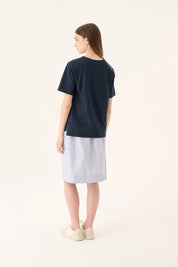 Poruka light linen stripe skirt - Blue dual stripe
