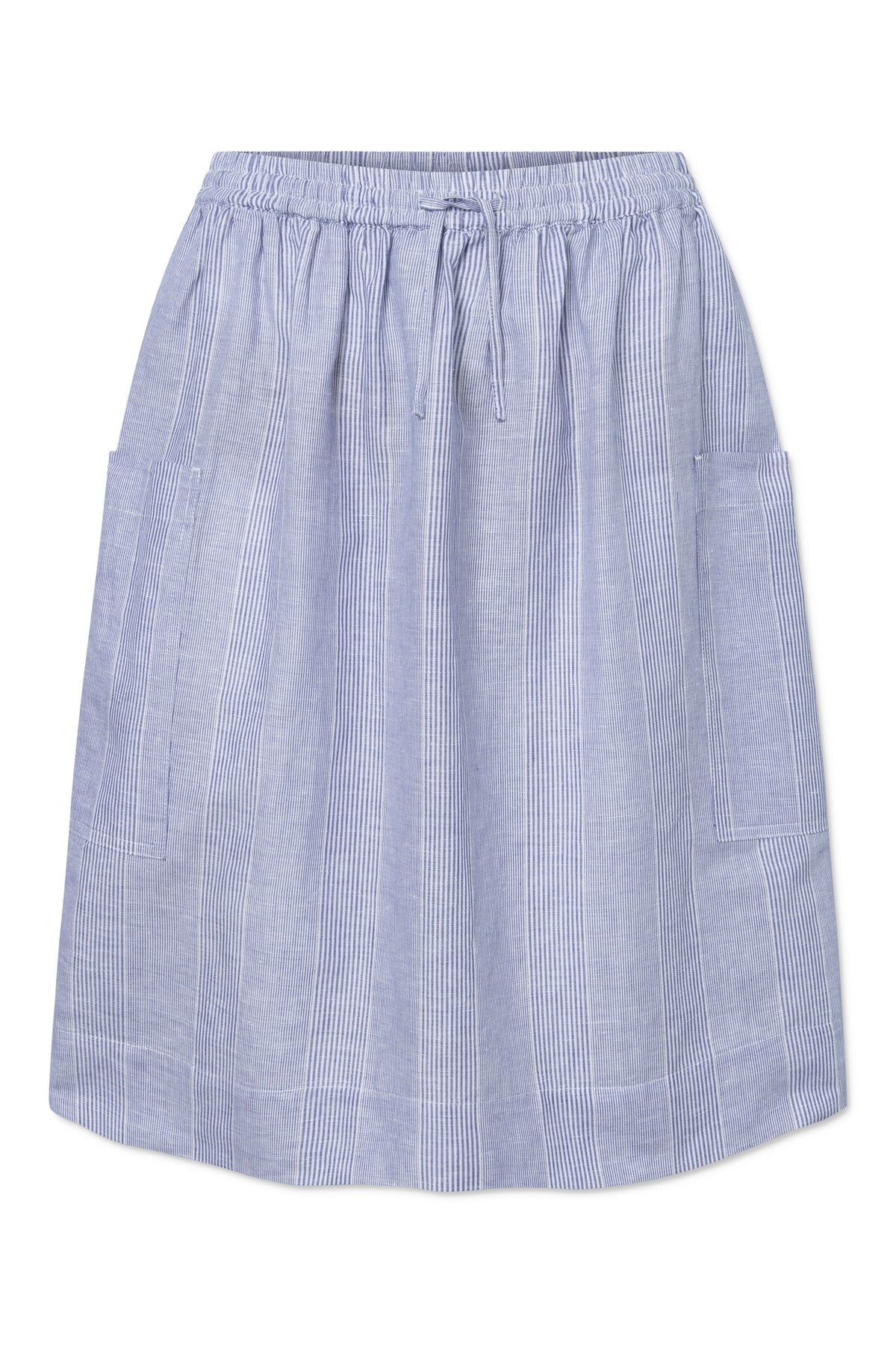 Poruka light linen stripe skirt - Blue dual stripe