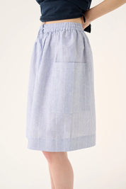 Poruka light linen stripe skirt - Blue dual stripe
