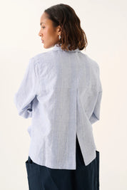 Shika light linen stripe shirt - Blue dual stripe