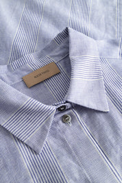 Shika light linen stripe shirt - Blue dual stripe