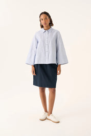 Shika light linen stripe shirt - Blue dual stripe