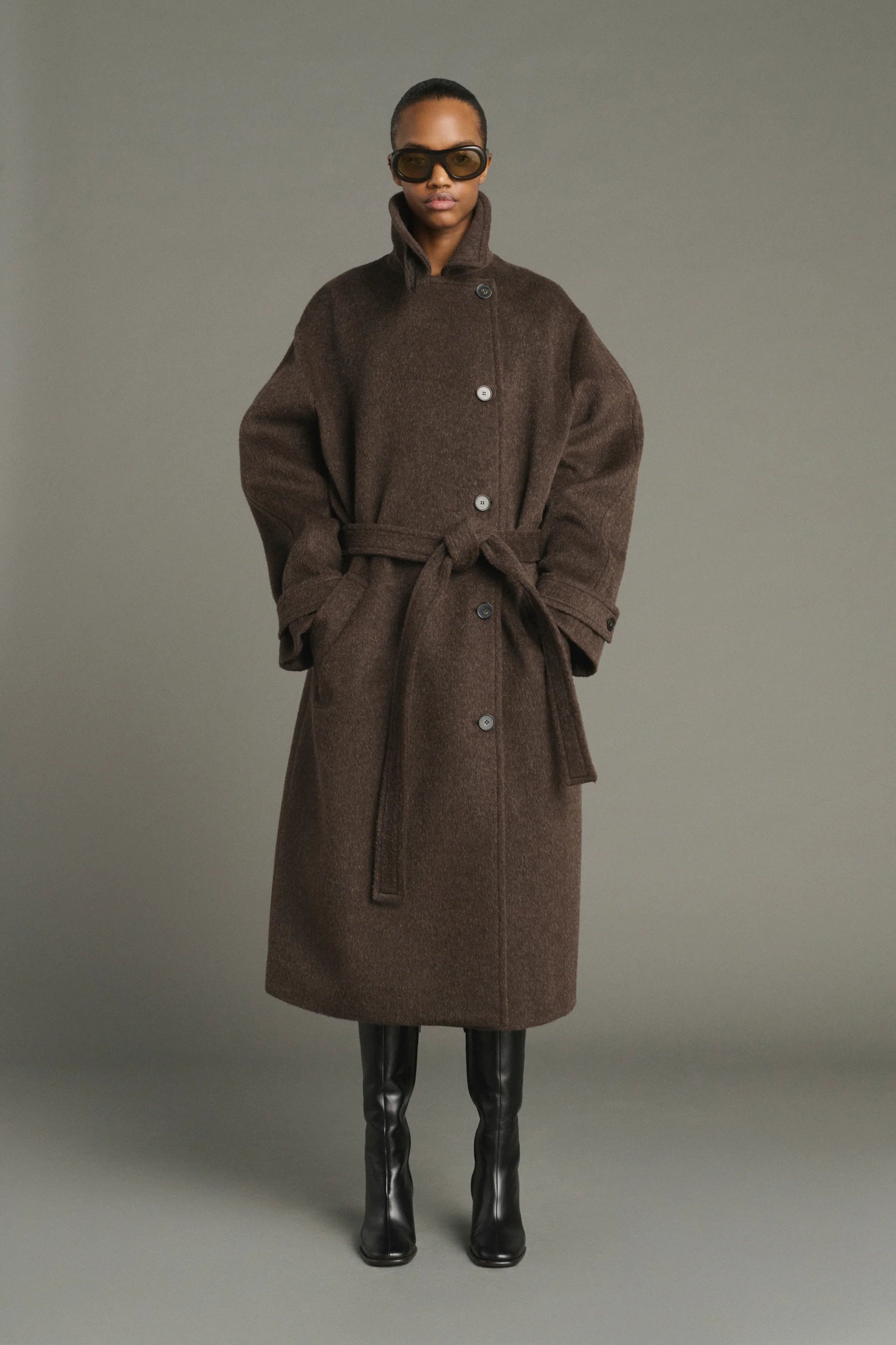 Jules coat in brushed wool - Marron