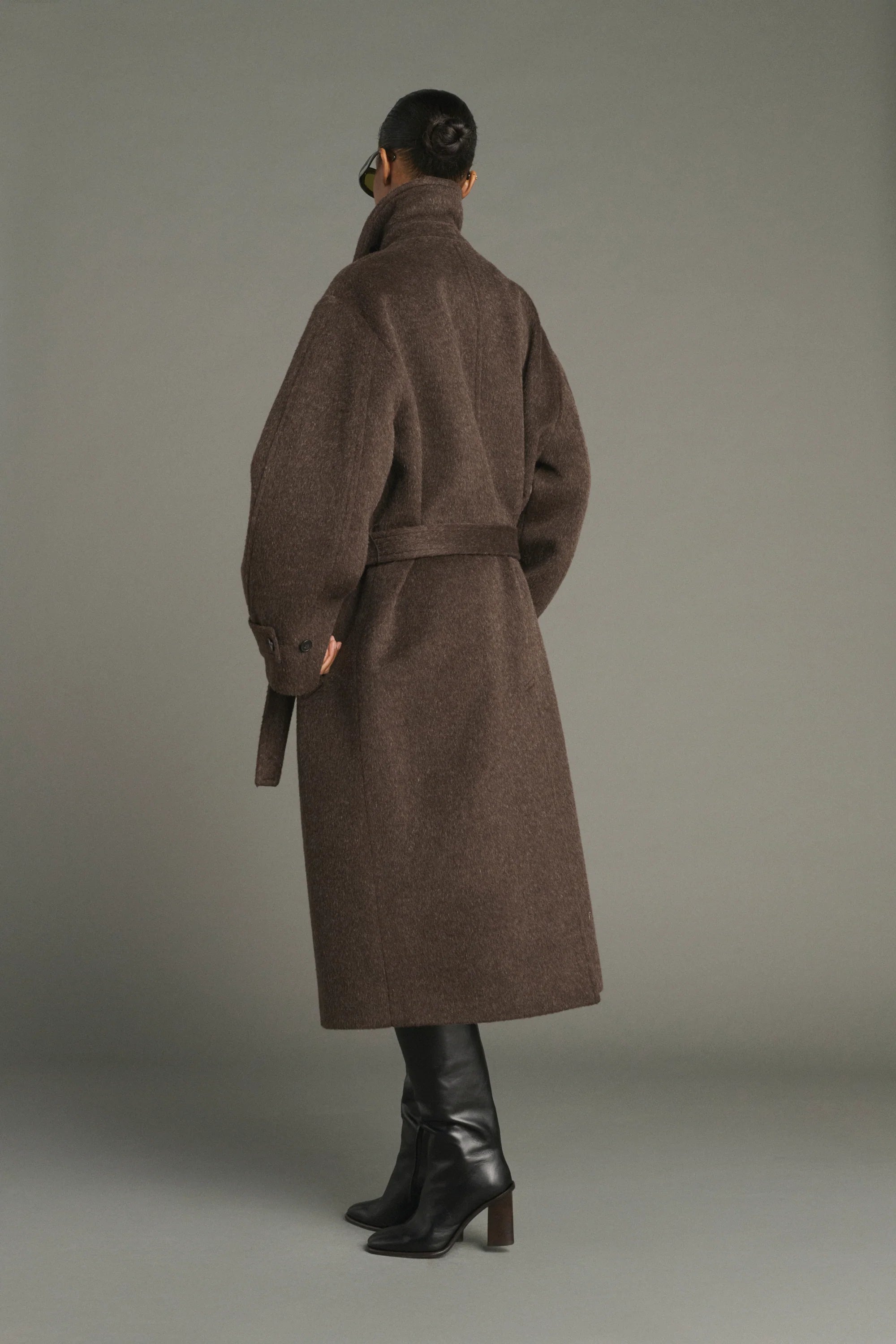 Jules coat in brushed wool - Marron