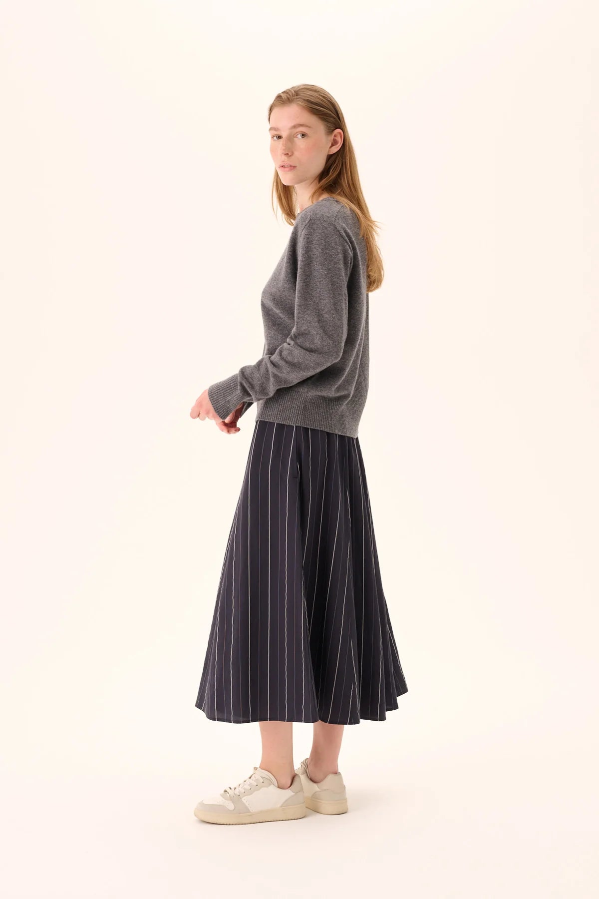Pilar striped tencel skirt - dark navy stripe