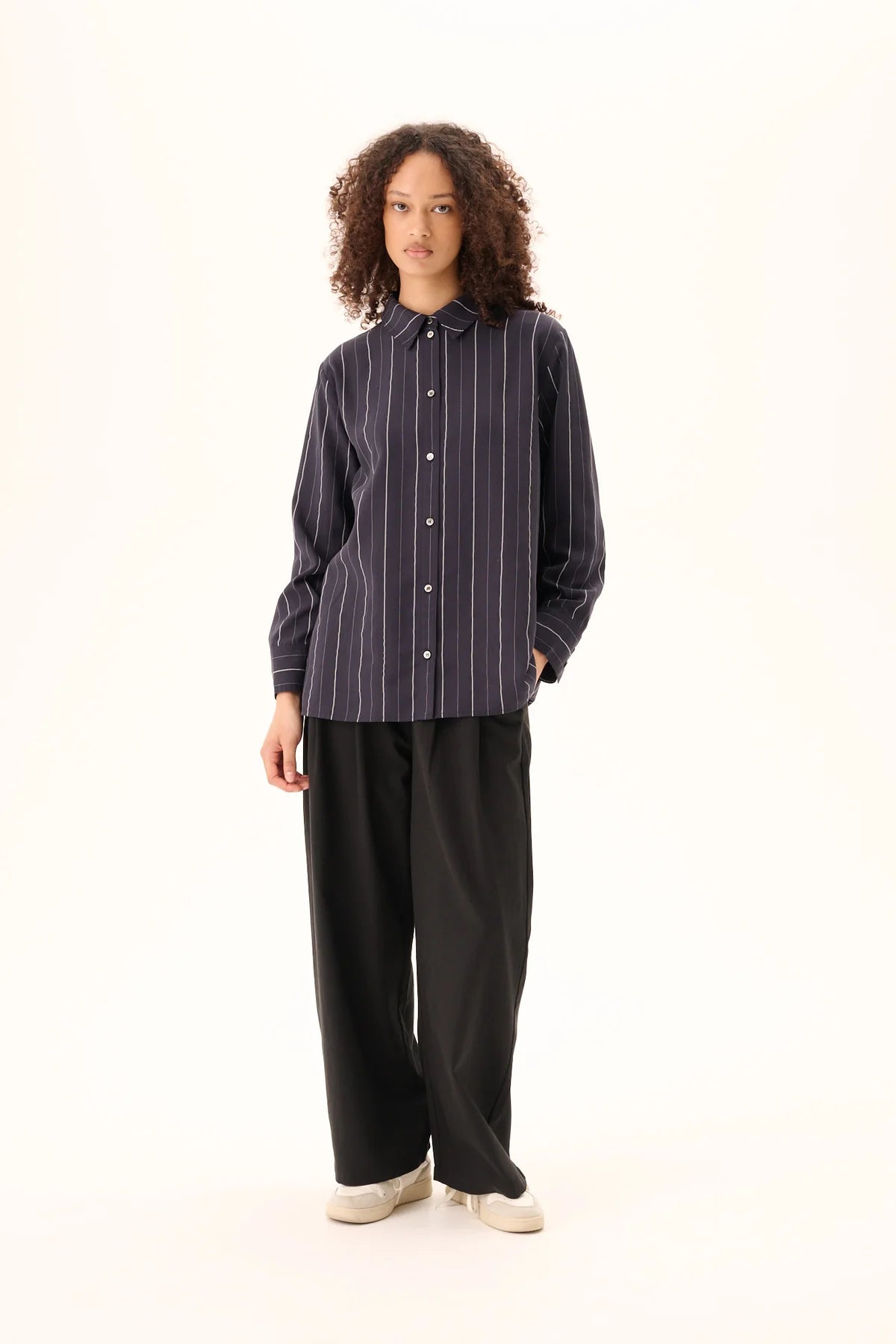 Seira striped tencel shirt - dark navy stripe