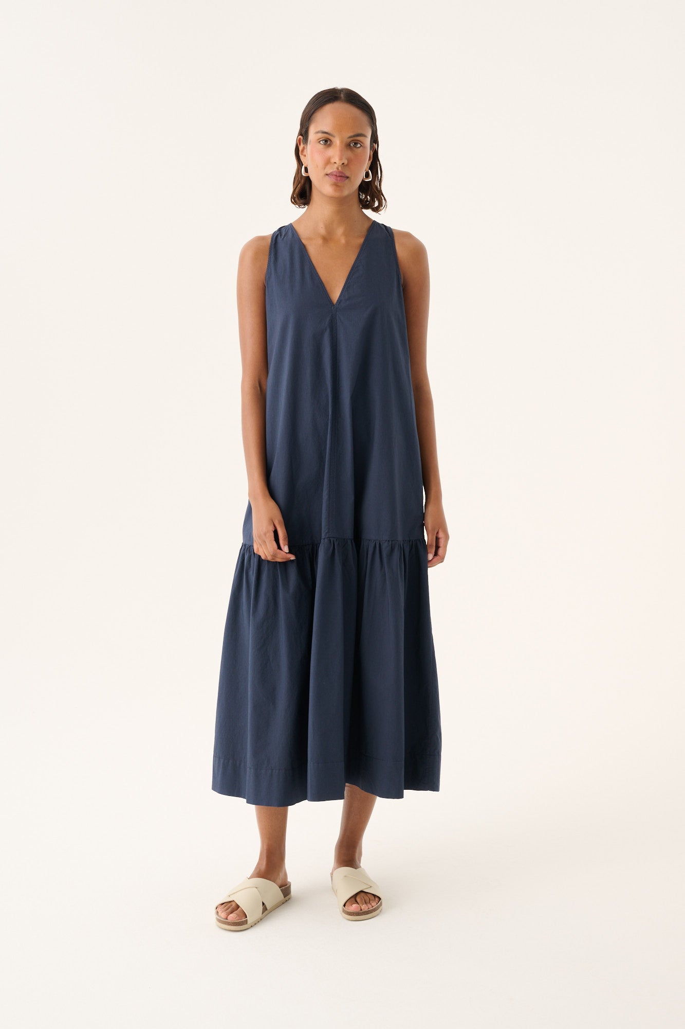 Dodda organic dyed poplin dress - navy