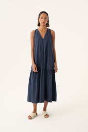 Dodda organic dyed poplin dress - navy