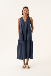 Dodda organic dyed poplin dress - navy