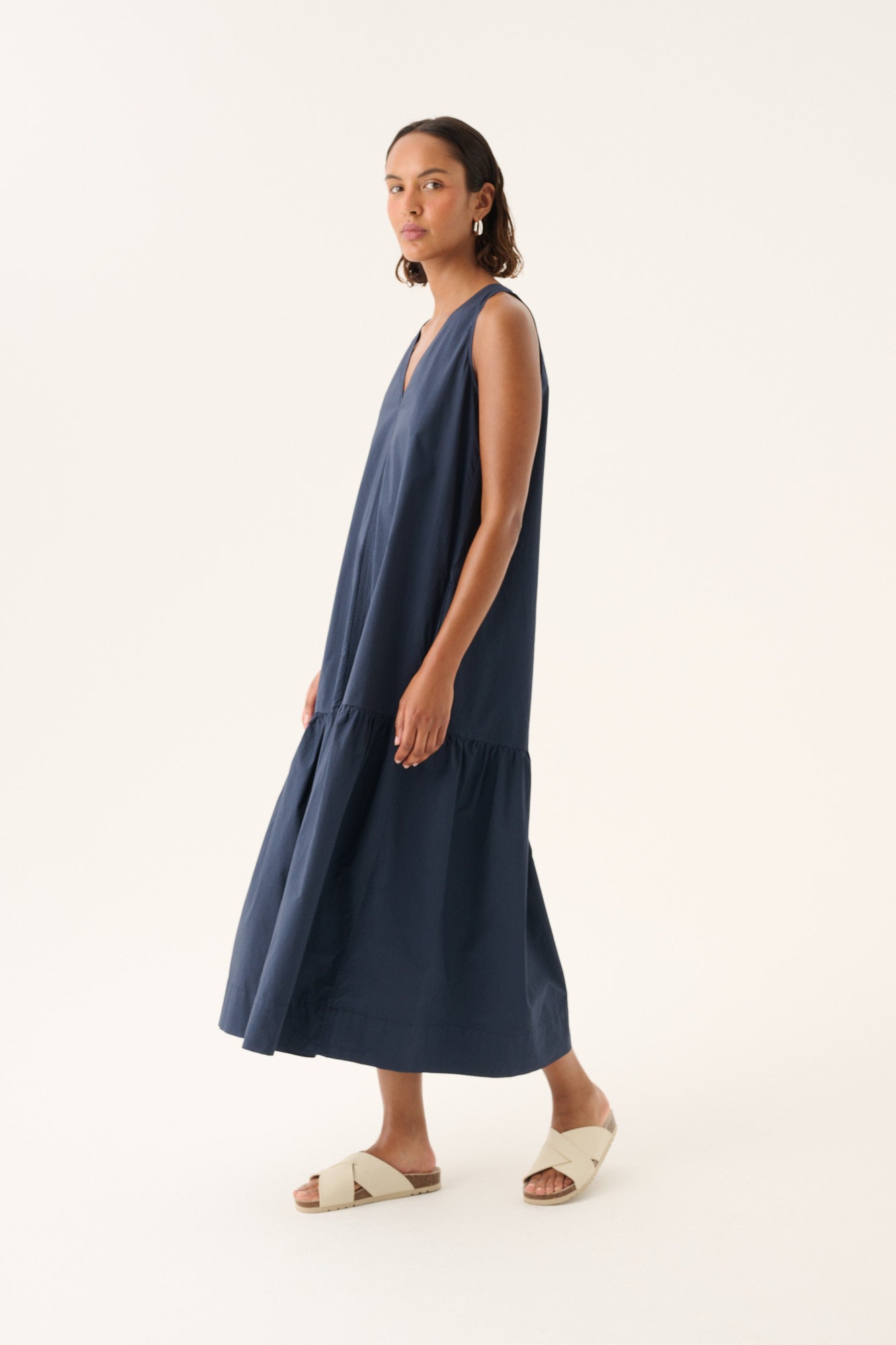Dodda organic dyed poplin dress - navy