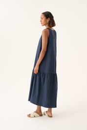 Dodda organic dyed poplin dress - navy