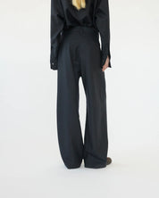 Fine wool wide box trousers - Navy