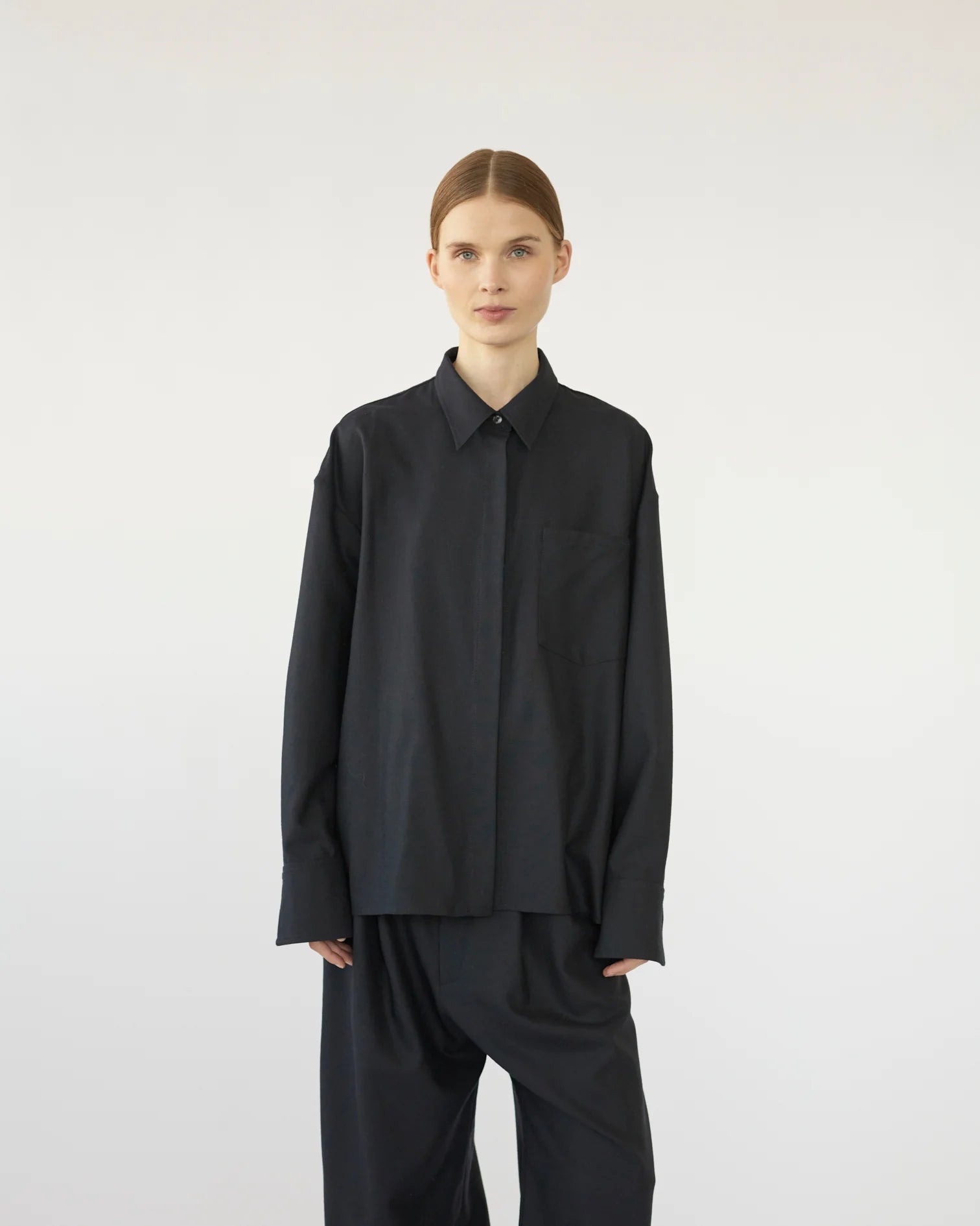 Fine wool oversize shirt - Navy