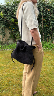 Camilla large bucket bag - black raffia