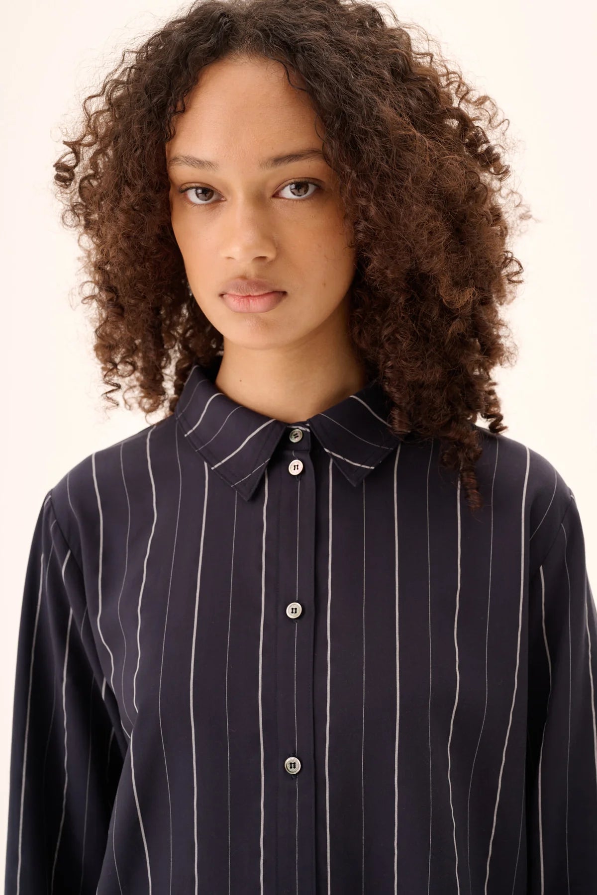 Seira striped tencel shirt - dark navy stripe