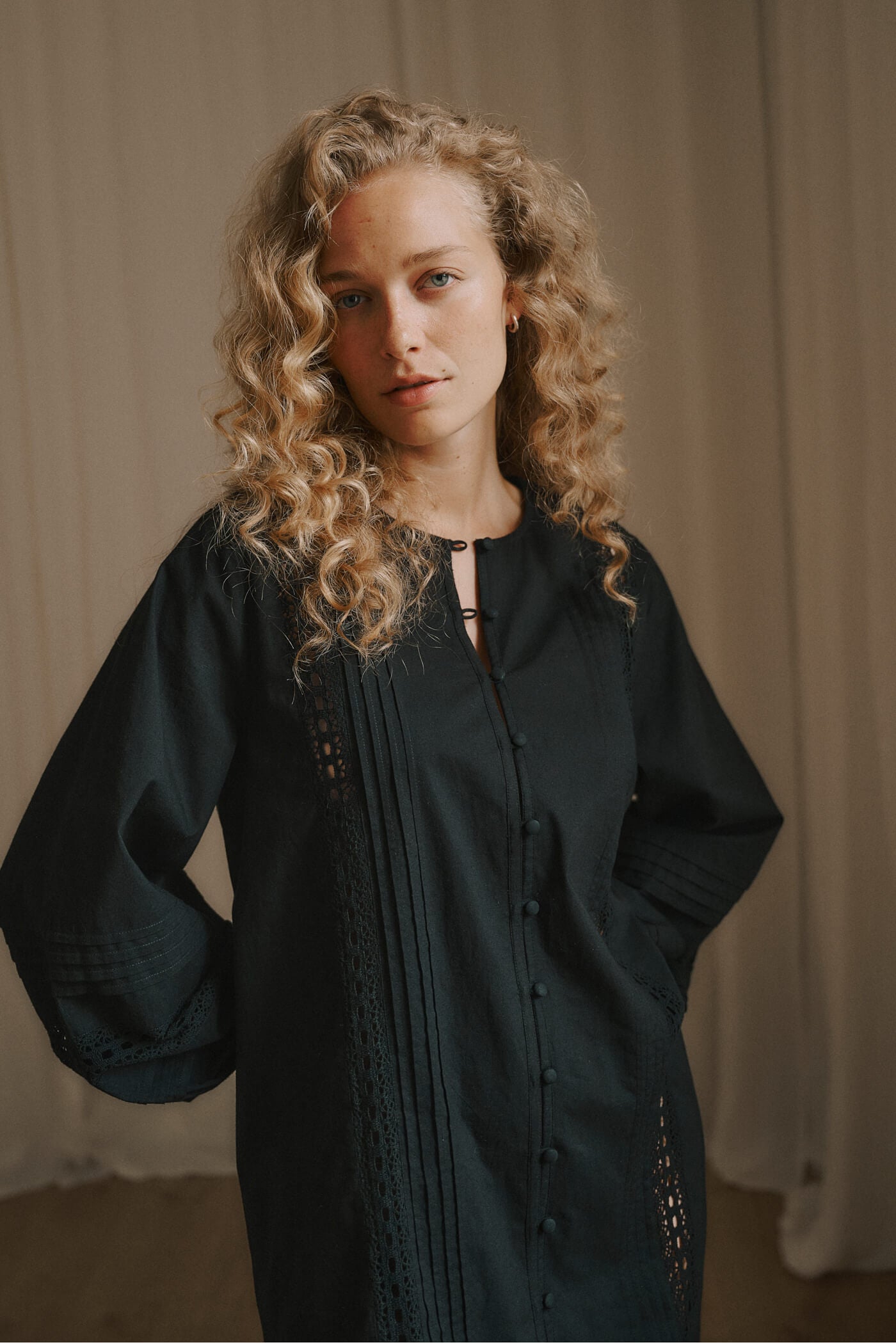 Lily ls shirt dress - Black