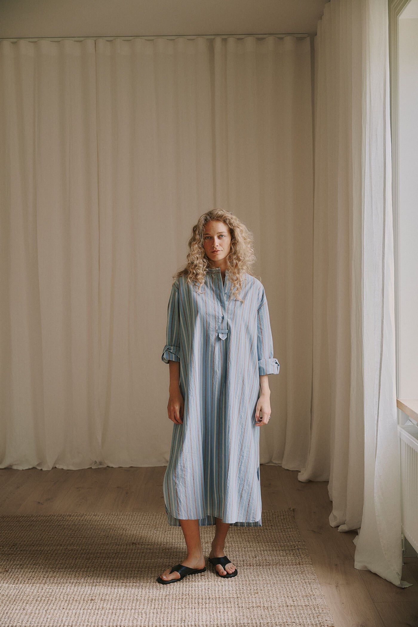 Ella oversize dress - Striped Dusty blue