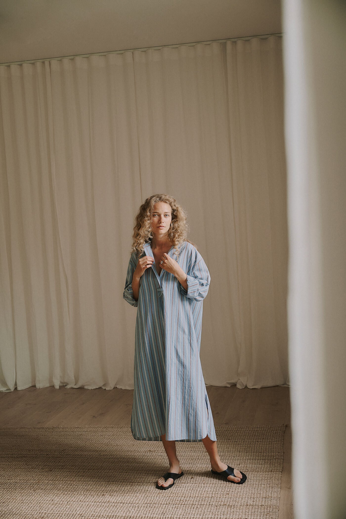 Ella oversize dress - Striped Dusty blue