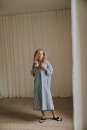 Ella oversize dress - Striped Dusty blue
