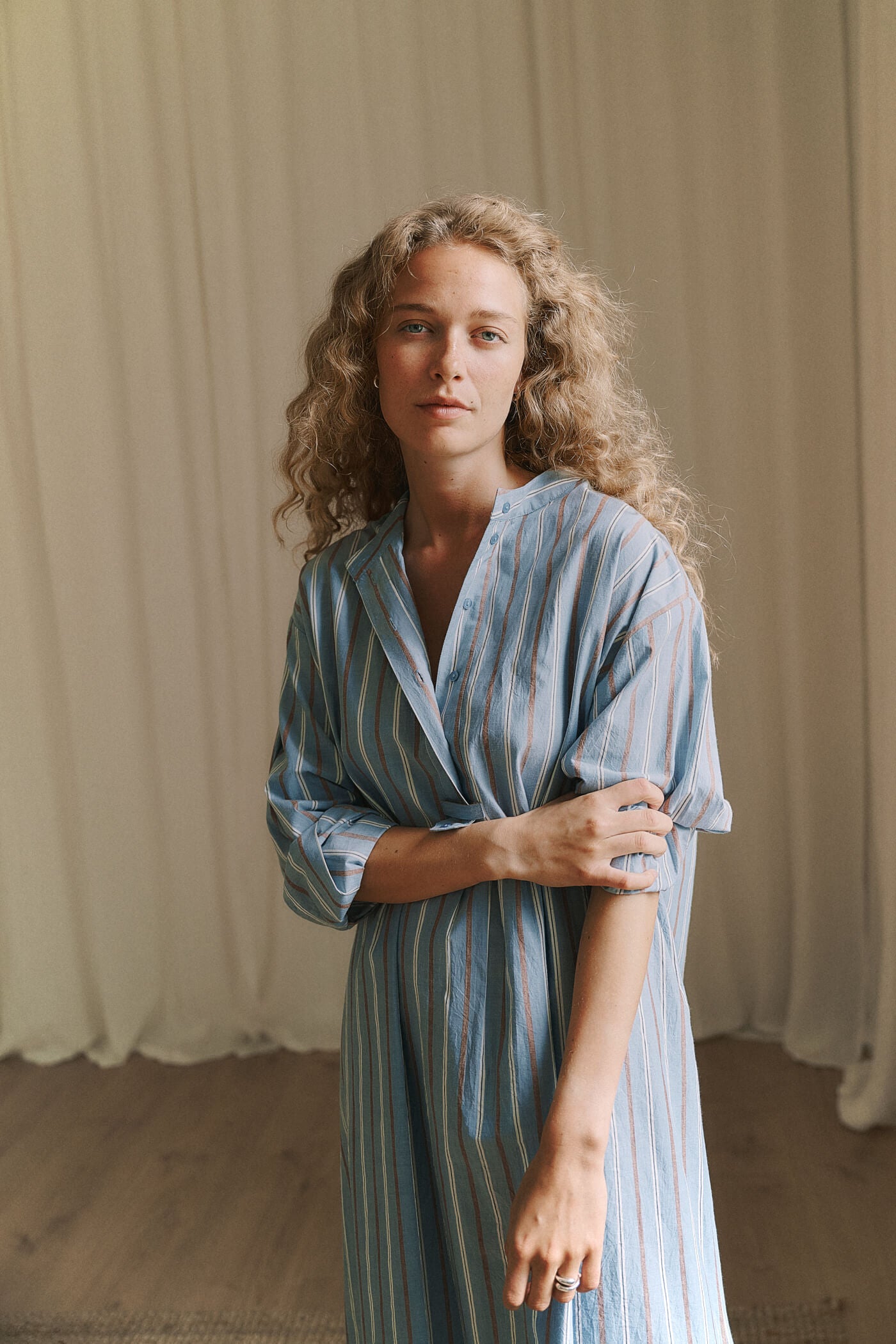 Ella oversize dress - Striped Dusty blue