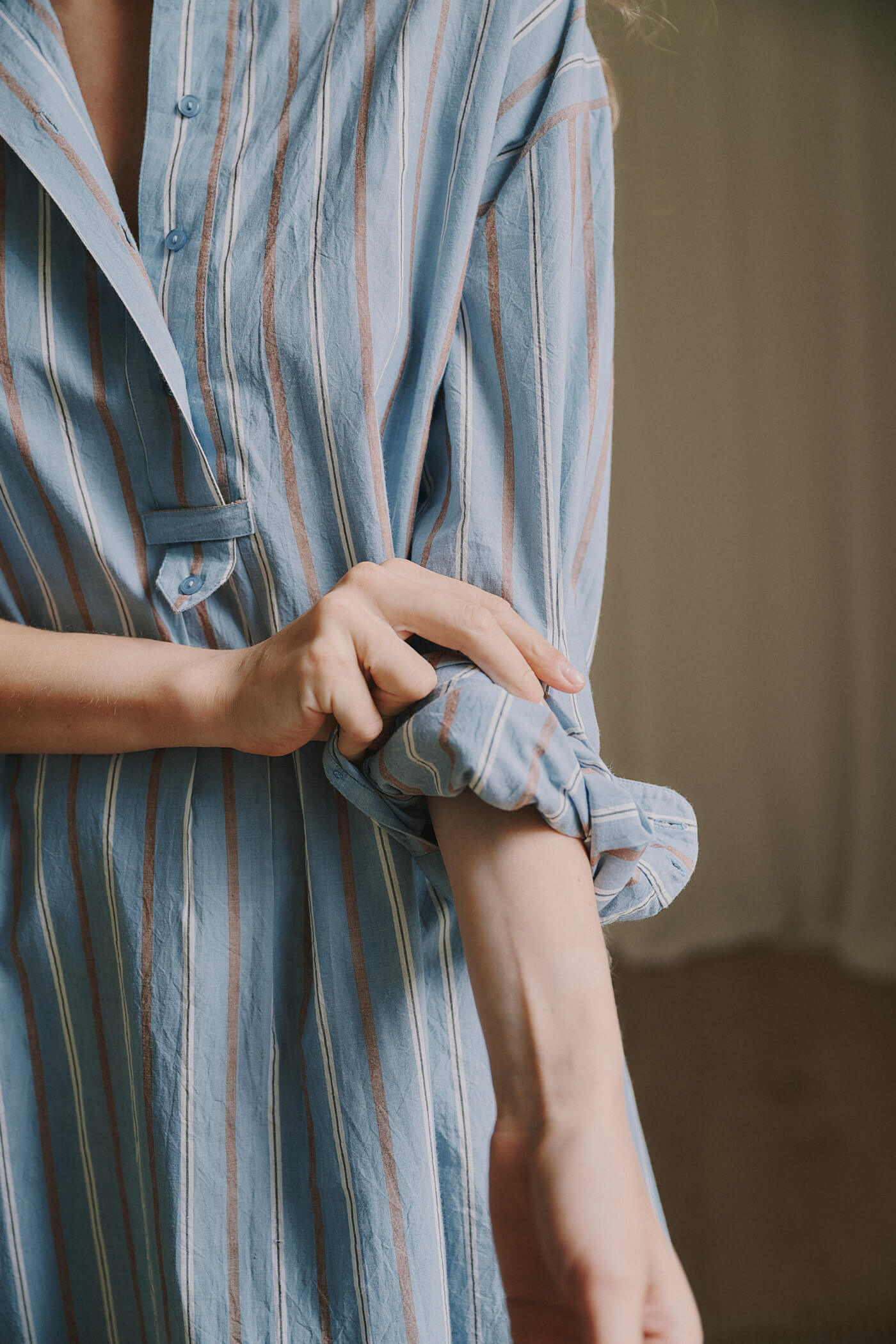 Ella oversize dress - Striped Dusty blue