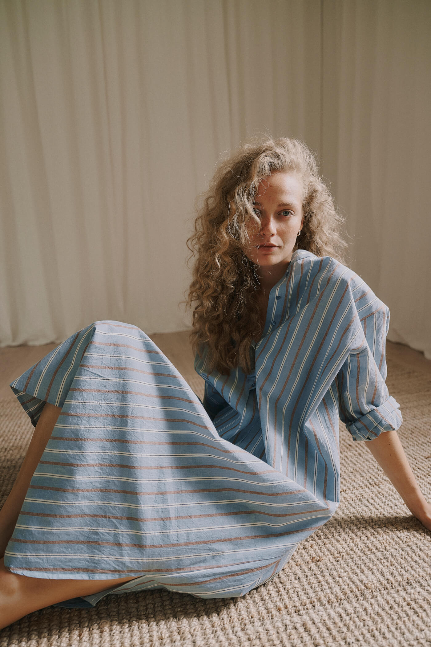 Ella oversize dress - Striped Dusty blue