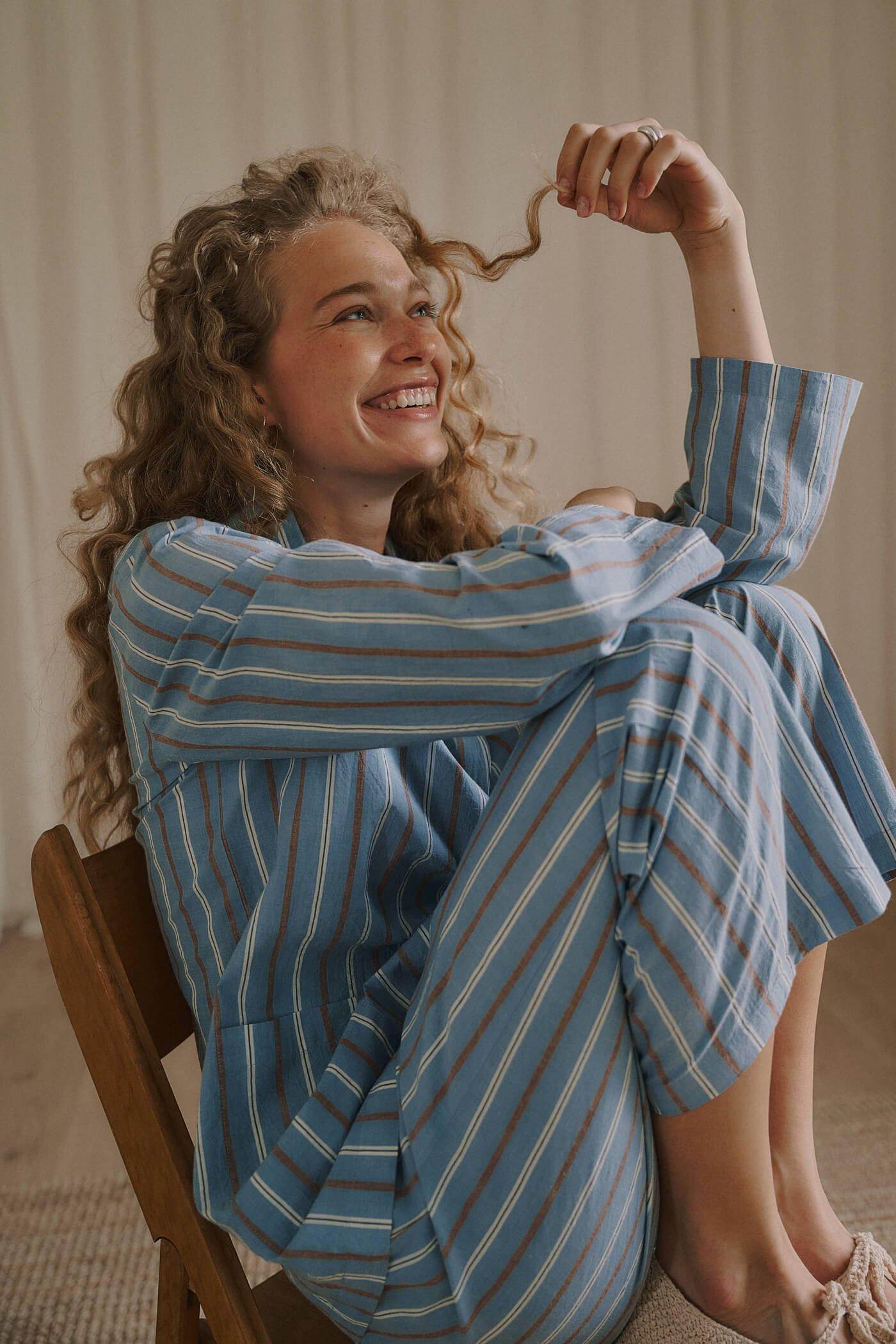 Leli string pant - striped dusty blue