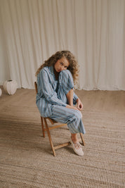 Leli string pant - striped dusty blue