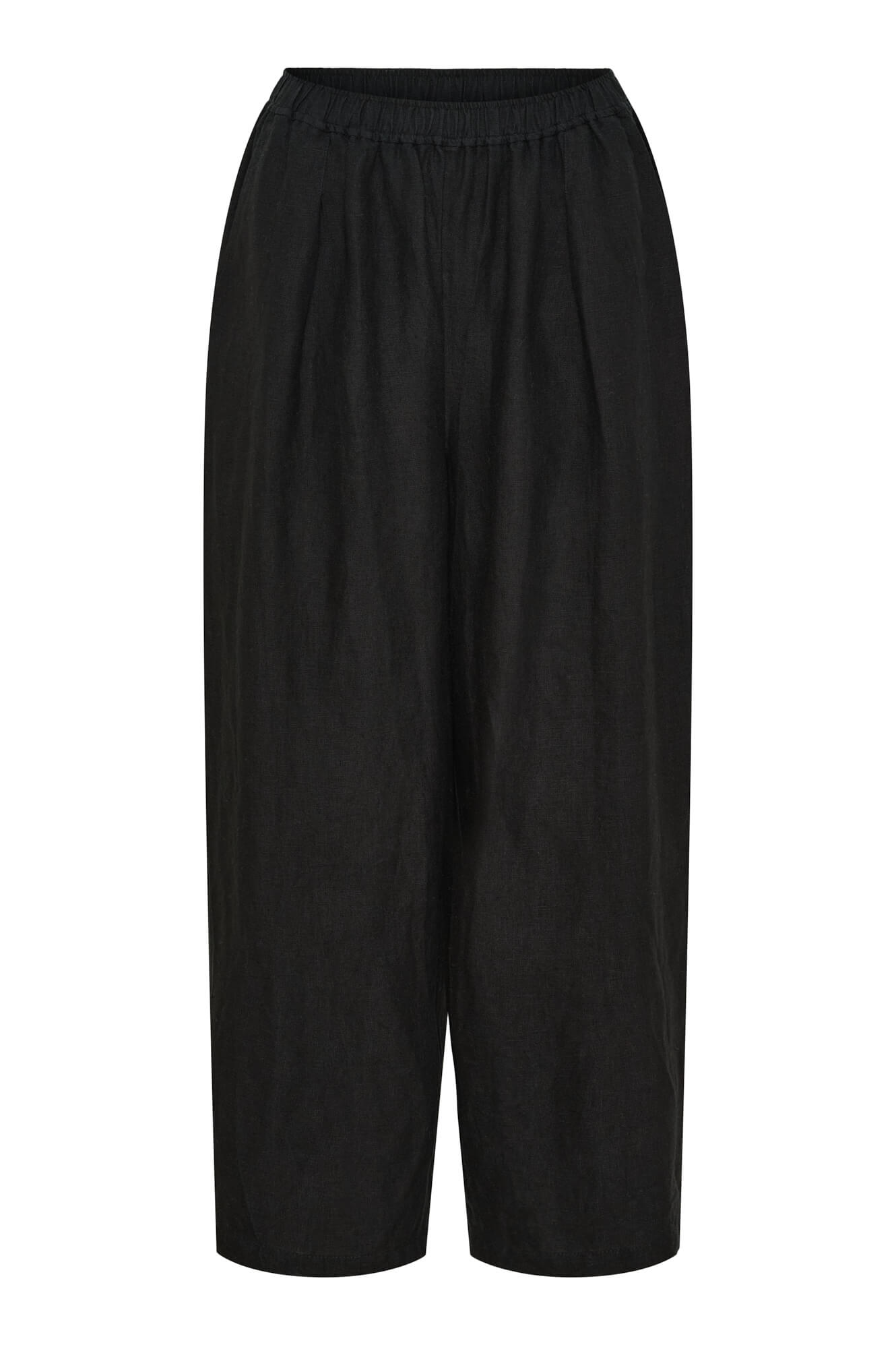 Billie barrel linen pants - black