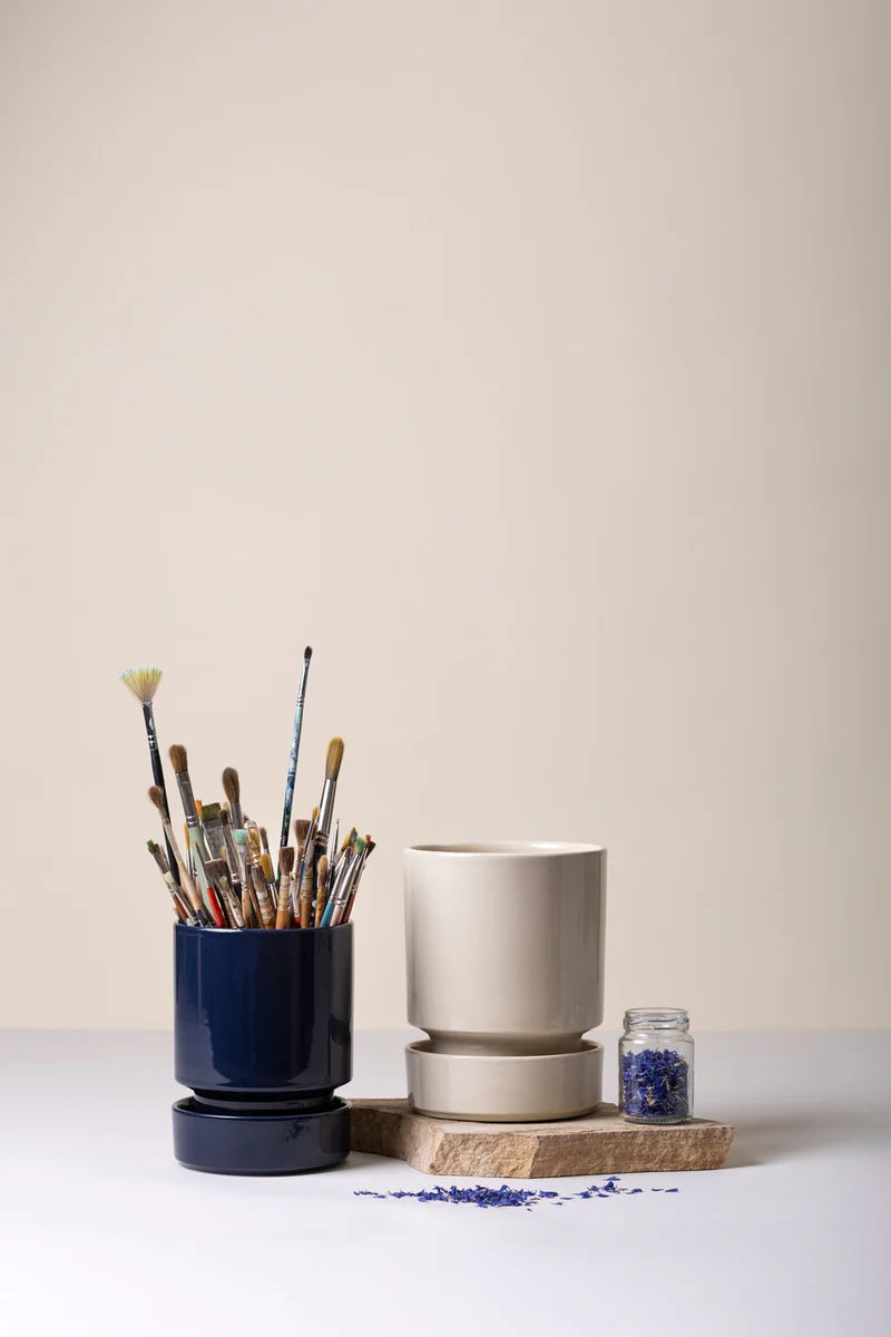 Hoff · Glaseret urtepotte med underskål ø. 12 - Sapphire blue