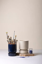 Hoff · Glaseret urtepotte med underskål ø. 12 - Sapphire blue