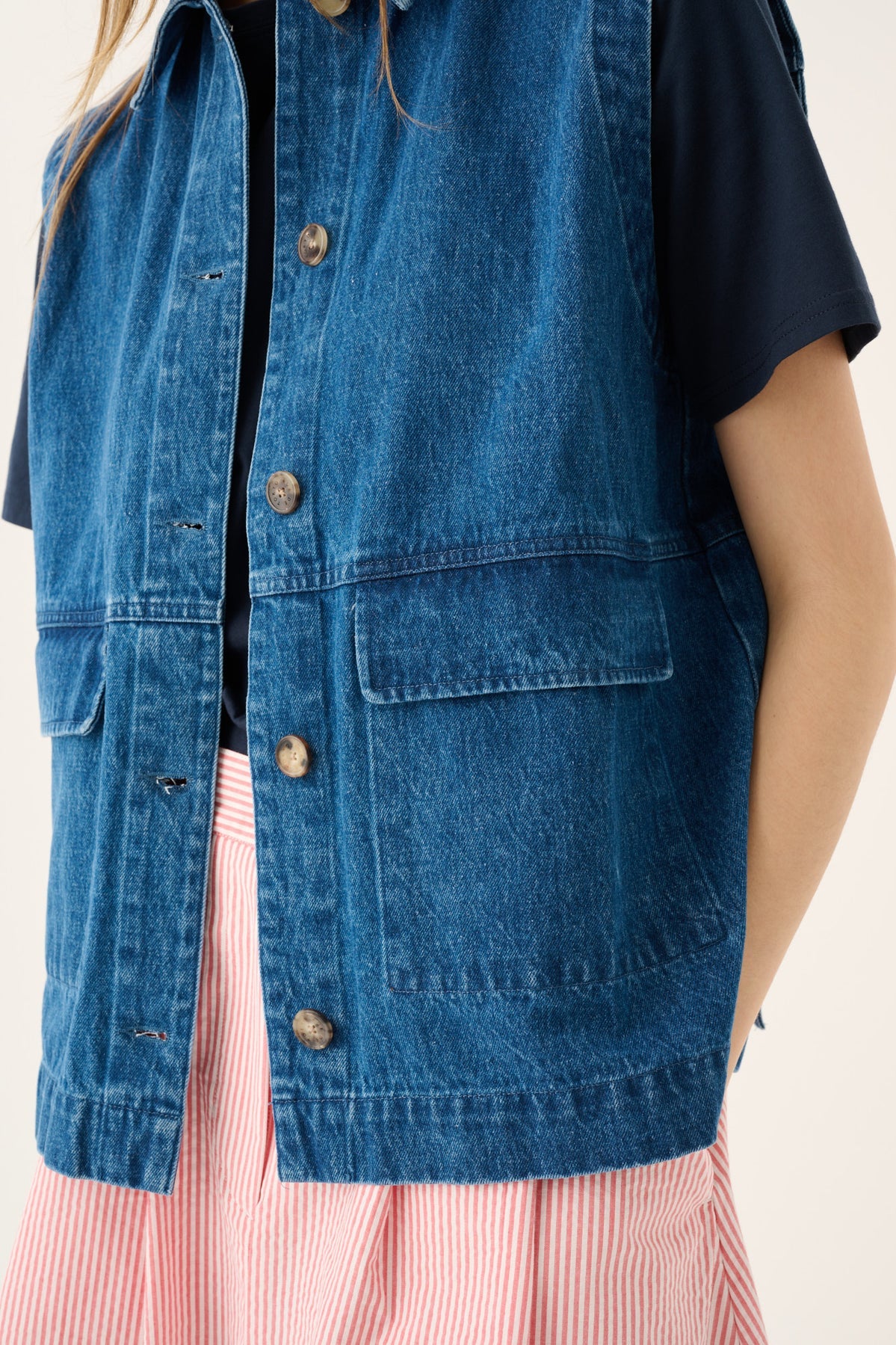 Cassa heavy denim vest - washed indigo