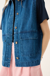 Cassa heavy denim vest - washed indigo