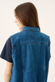 Cassa heavy denim vest - washed indigo