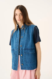 Cassa heavy denim vest - washed indigo