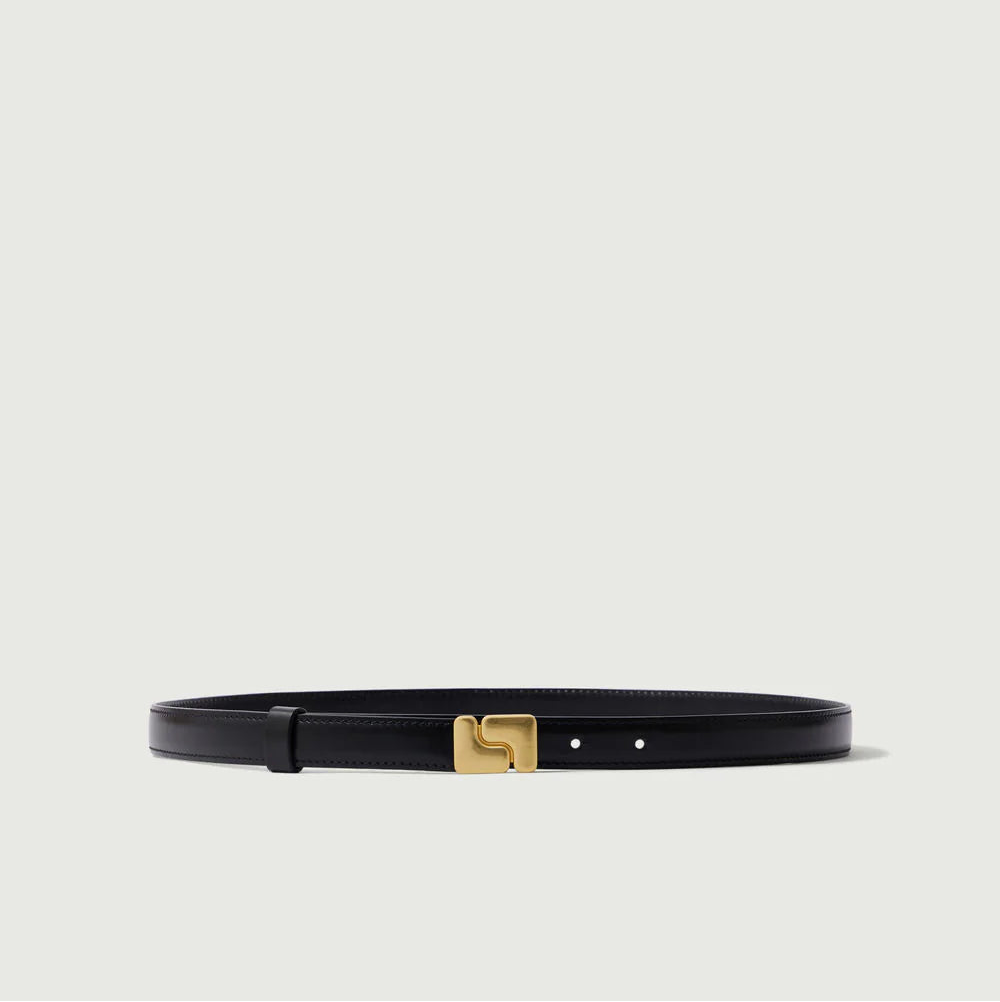 Ninon mini belt in glazed leather - black