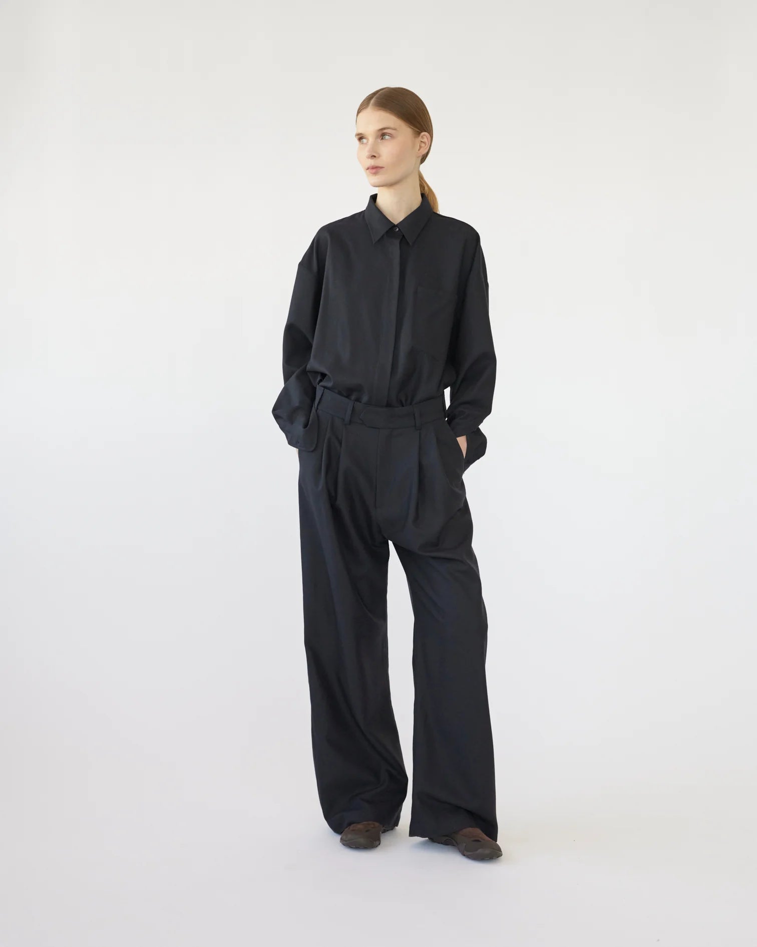 Fine wool wide box trousers - Navy