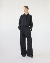 Fine wool wide box trousers - Navy