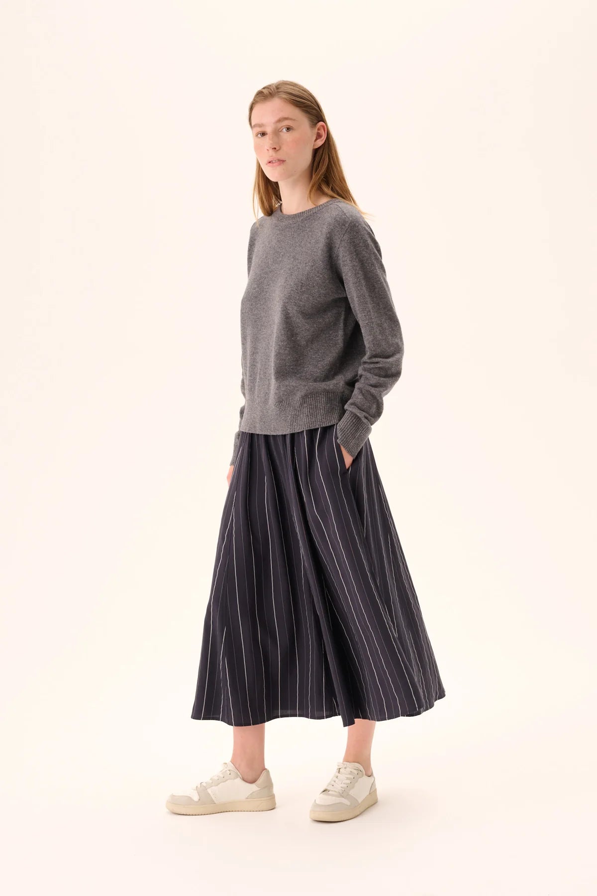 Pilar striped tencel skirt - dark navy stripe