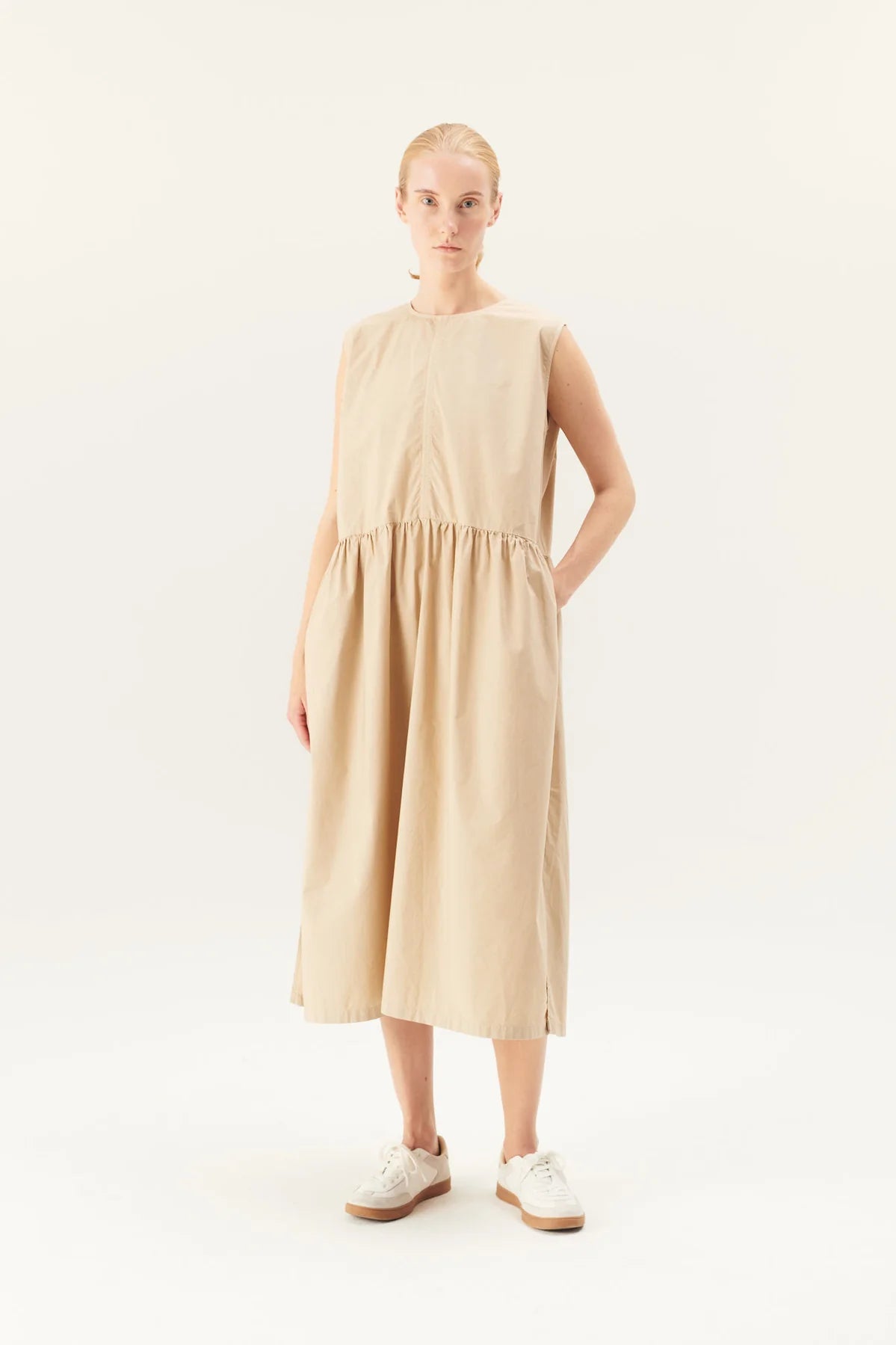 Diane garment dyed poplin dress - beige