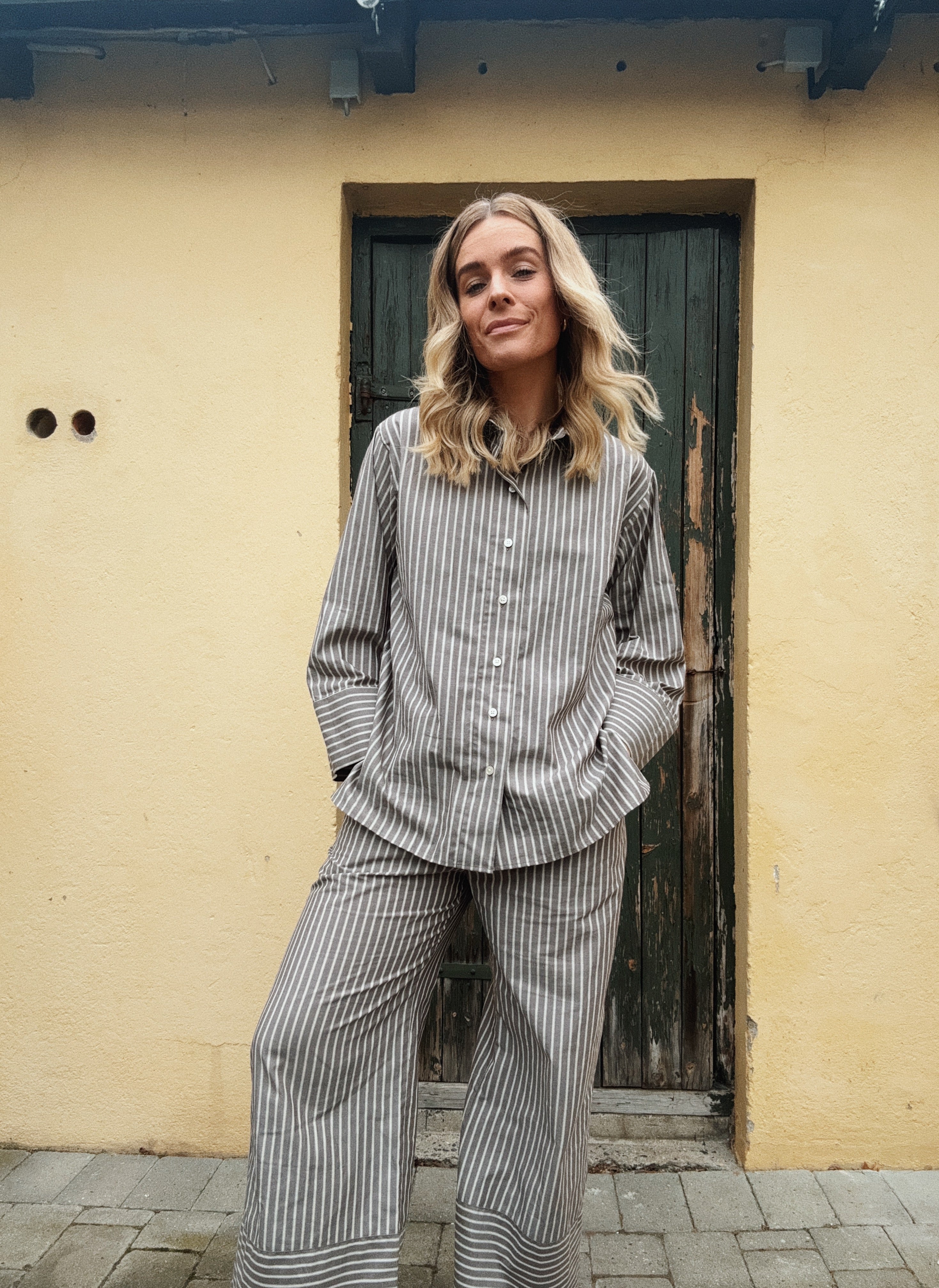 Page soft poplin stripe pants - brown
