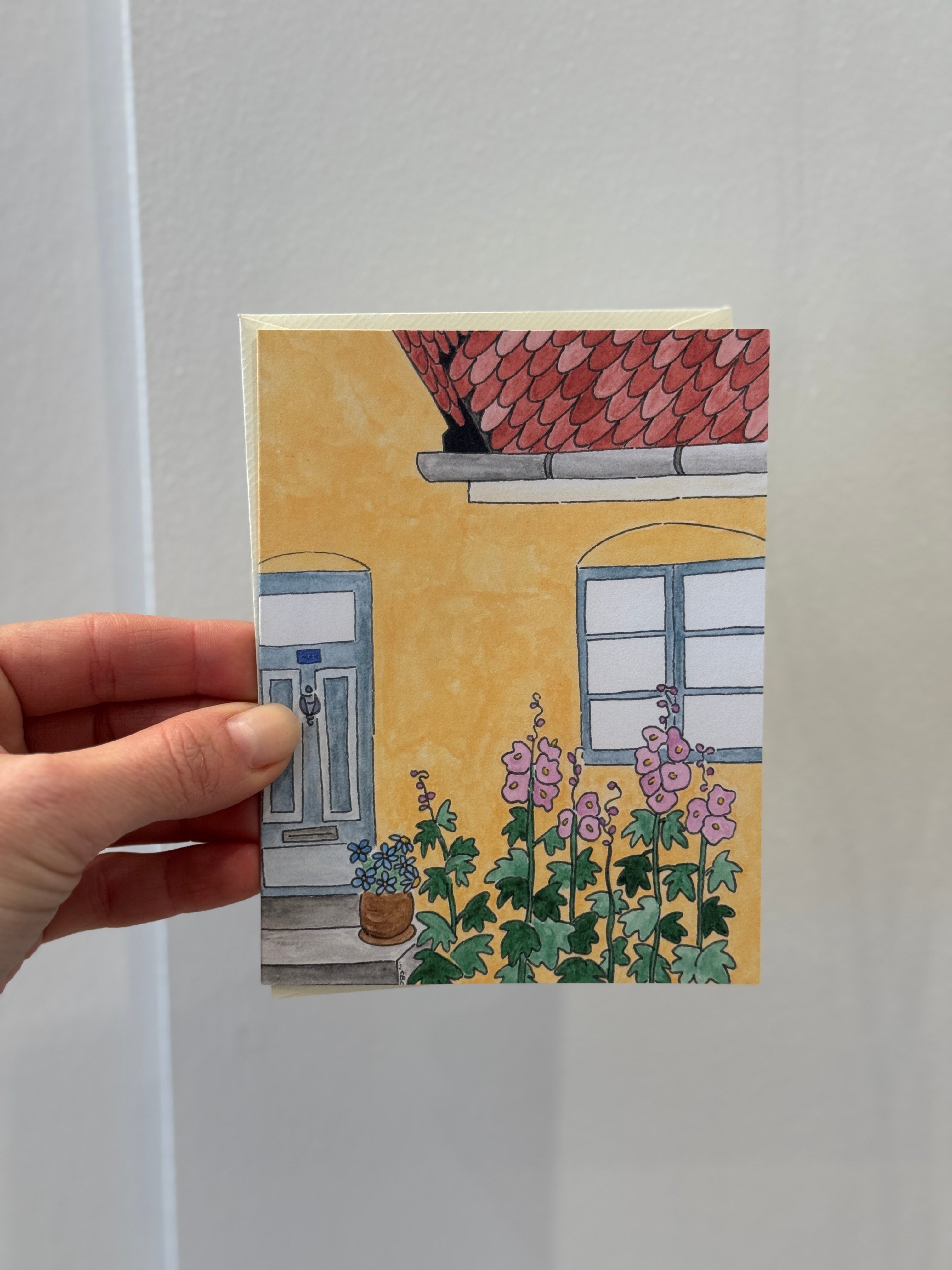 Kort med kuvert - Facade og stokroser