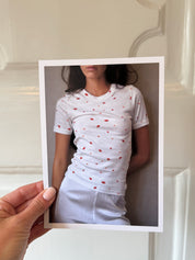 June boatneck t-shirt - rød vifte