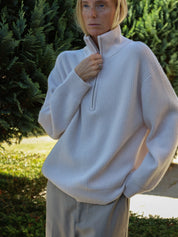 Premium Rib Zip Turtleneck - Off-White