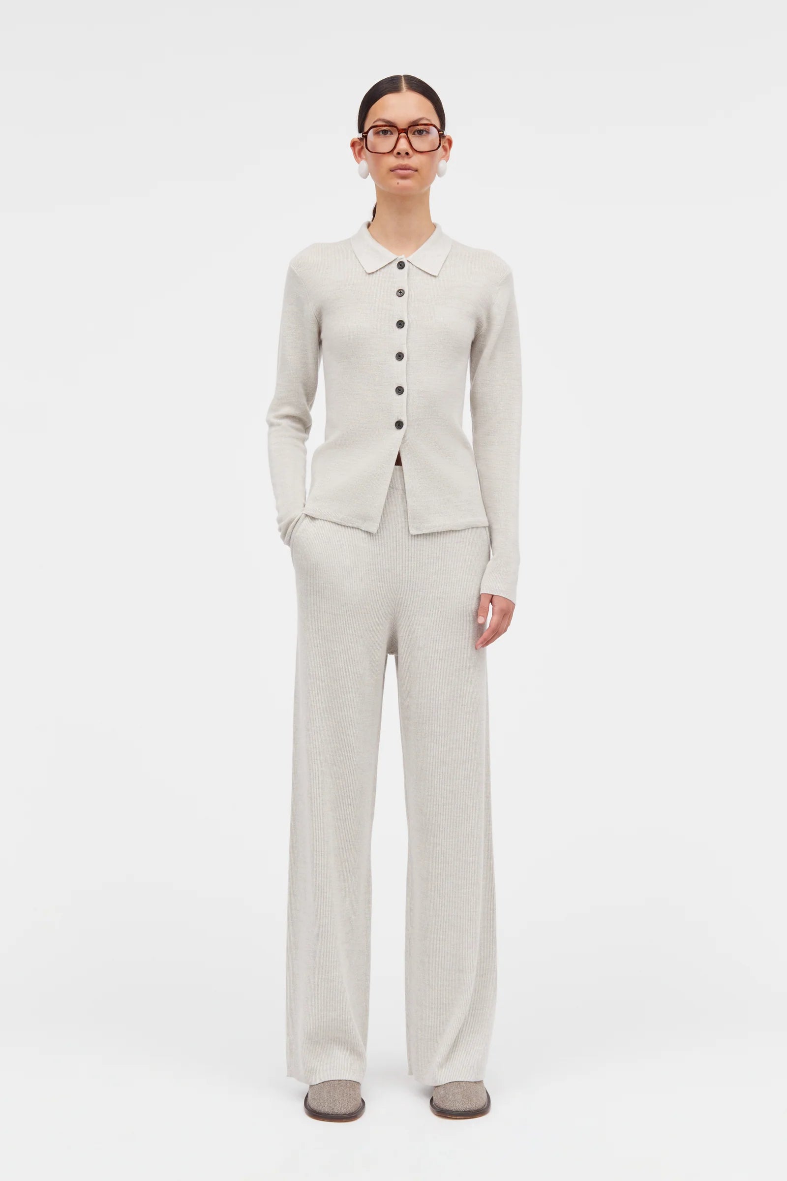 Korine merino cardigan - Light grey melange