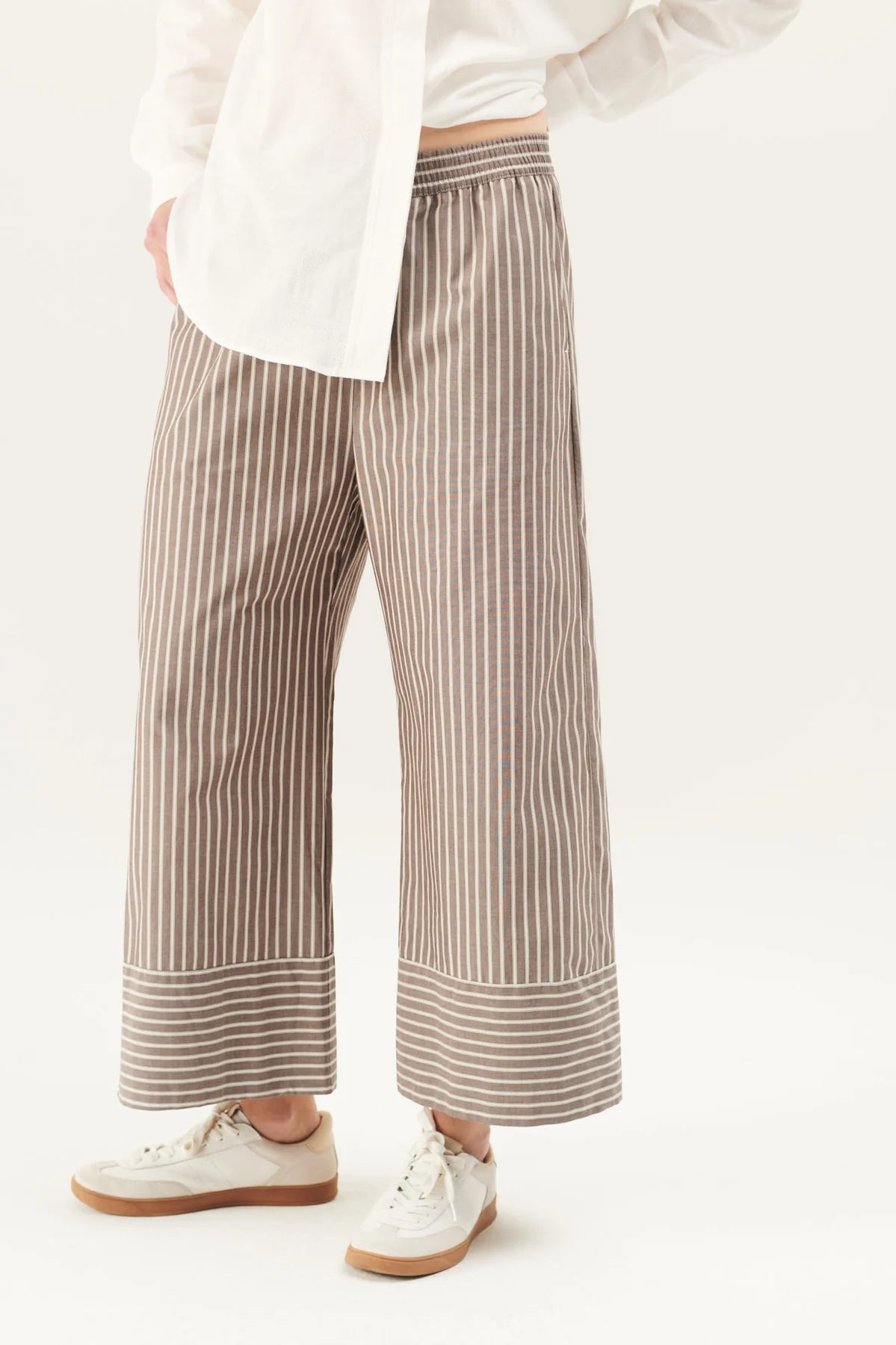 Page soft poplin stripe pants - brown