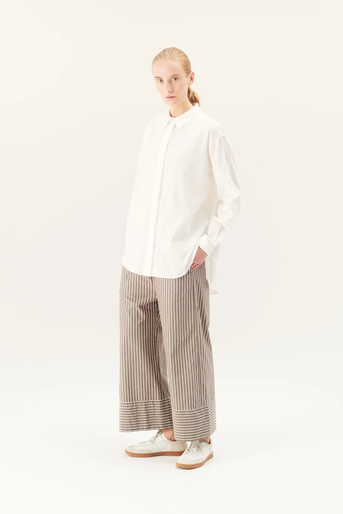Page soft poplin stripe pants - brown