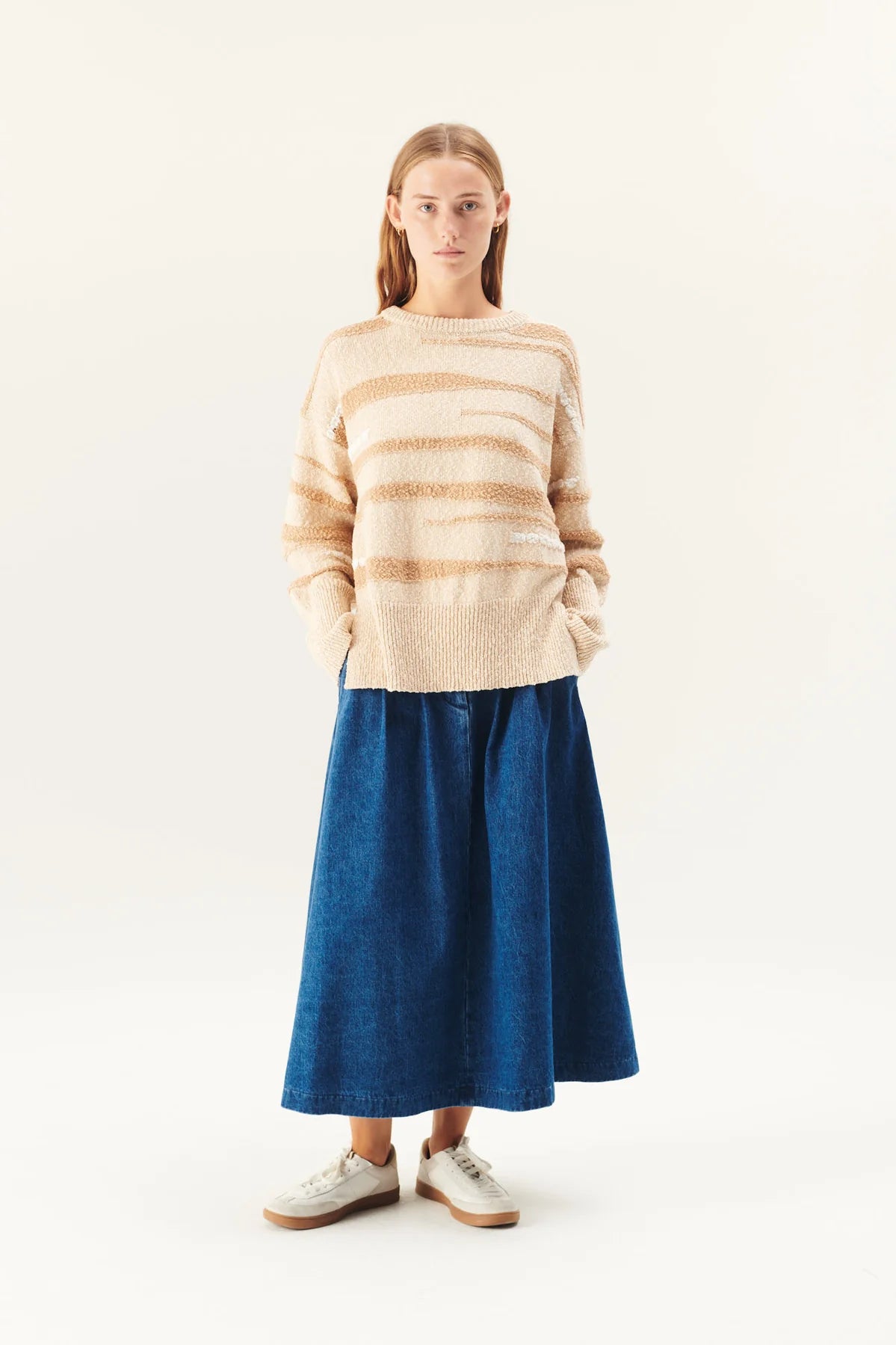 Pen washed indigo denim skirt