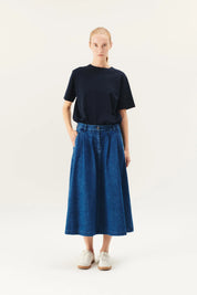 Pen washed indigo denim skirt